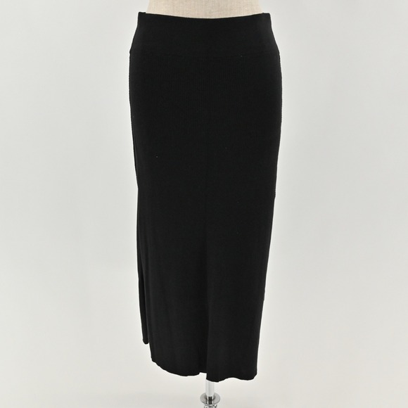 Free People Dresses & Skirts - Free People Ribbed Knit Midi Skirt Womens Size M Black Stretch Minimalist Cotton